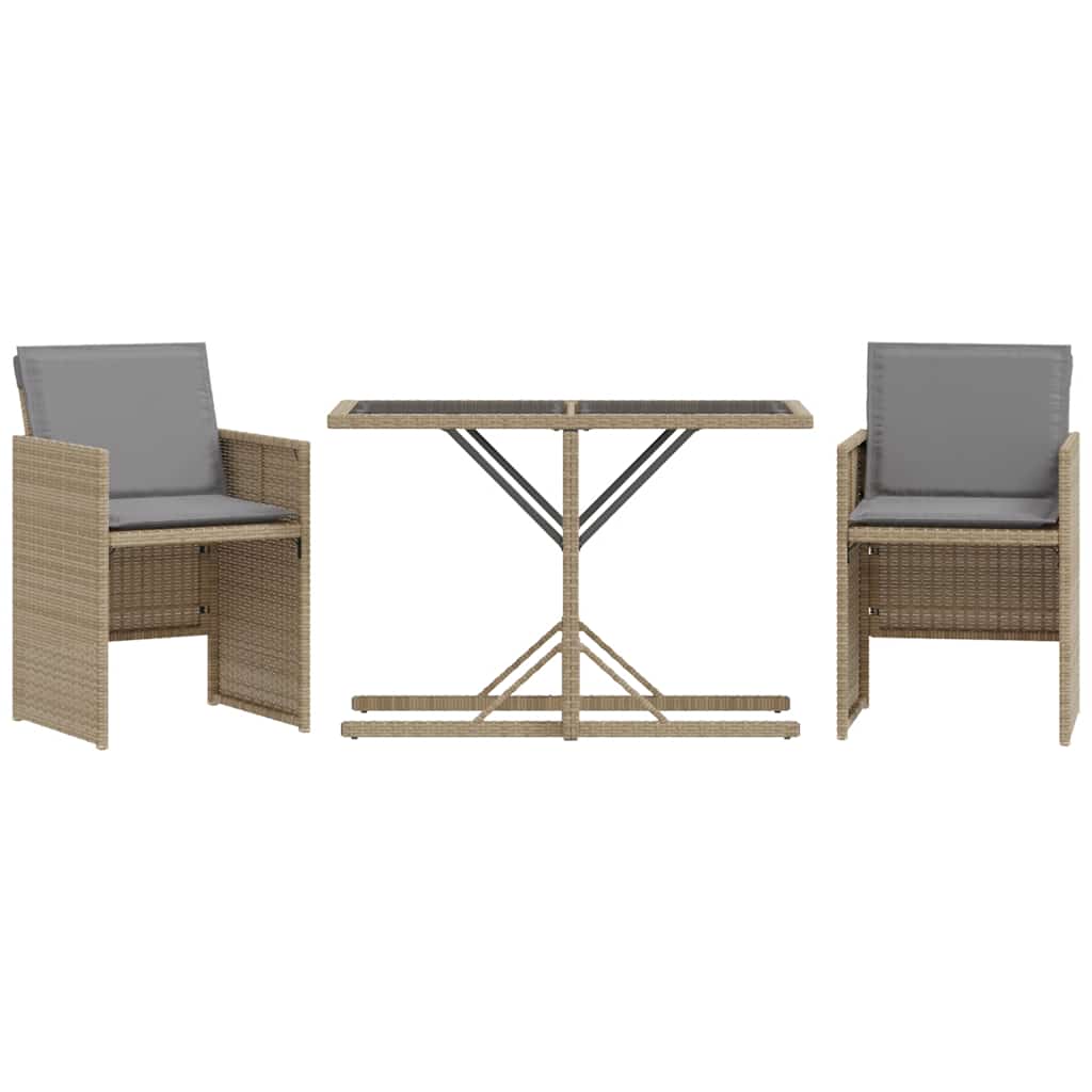 Set da Bistrò 3 pz con Cuscini Beige Misto in Polyrattan