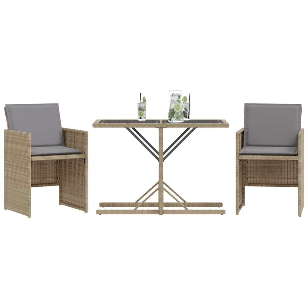 Set da Bistrò 3 pz con Cuscini Beige Misto in Polyrattan