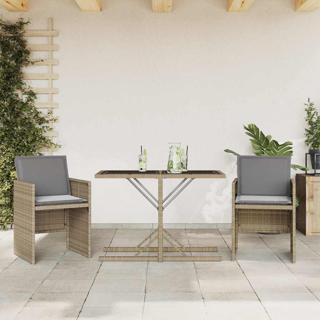 Set da Bistrò 3 pz con Cuscini Beige Misto in Polyrattan
