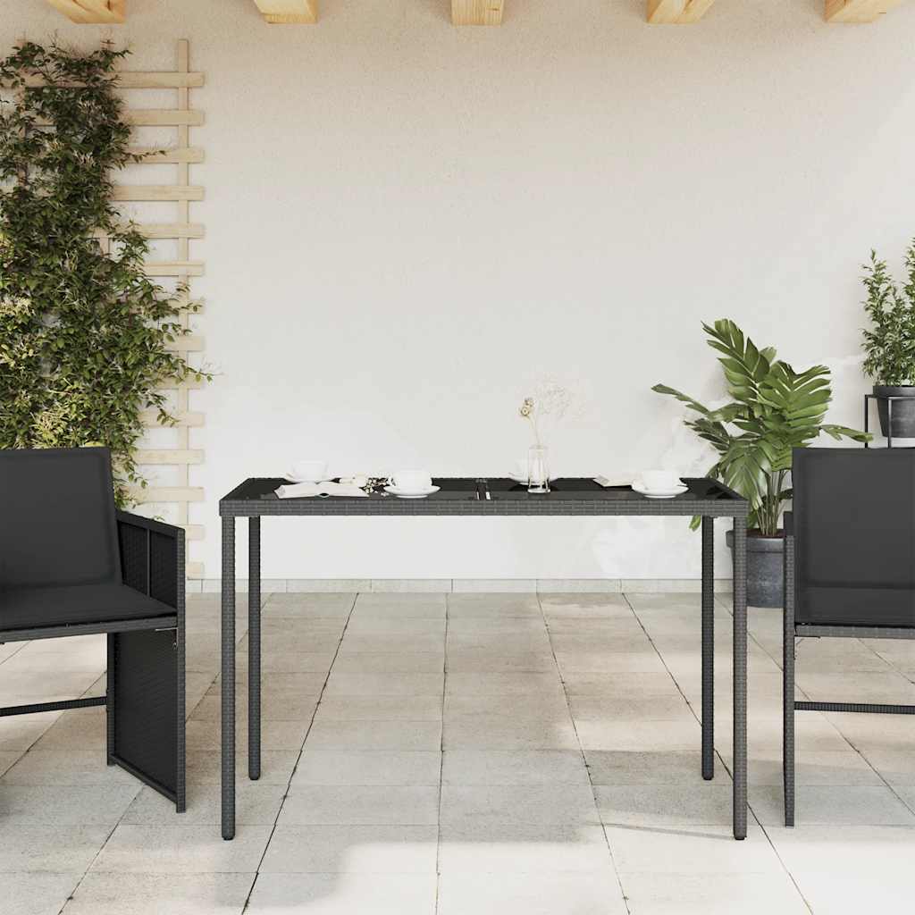 Tavolo da Giardino Piano in Vetro Nero 115x54x74 cm Polyrattan