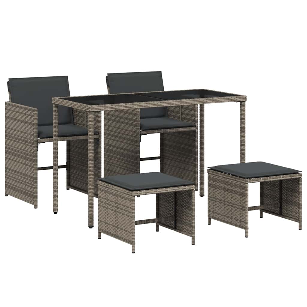 Set da Pranzo da Giardino 5 pz con Cuscini in Polyrattan Grigio