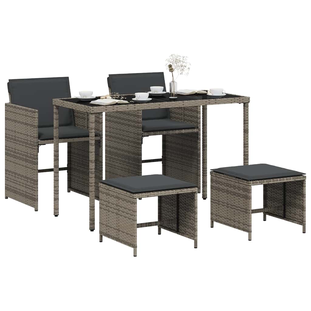 Set da Pranzo da Giardino 5 pz con Cuscini in Polyrattan Grigio