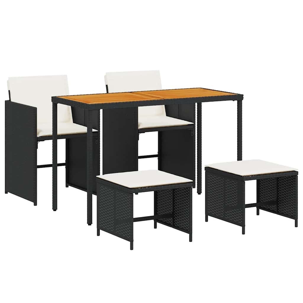 Set da Pranzo da Giardino 5 pz Nero con Cuscini in Polyrattan