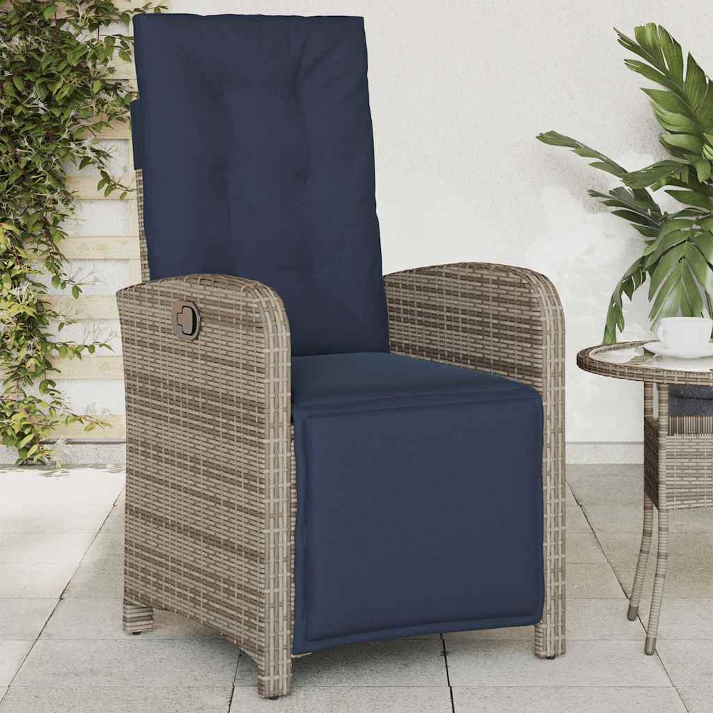 Sedia Reclinabile da Giardino con Poggiapiedi Grigia Polyrattan