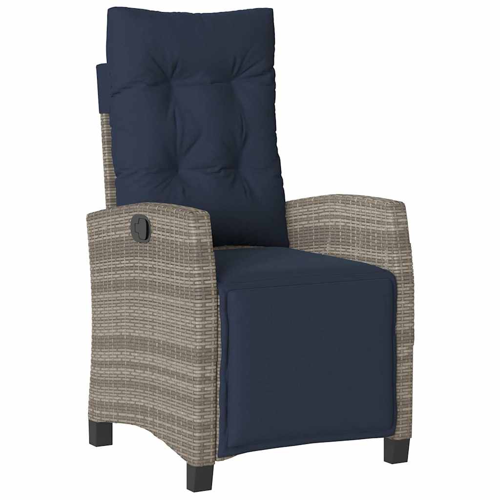 Sedia Reclinabile da Giardino con Poggiapiedi Grigia Polyrattan