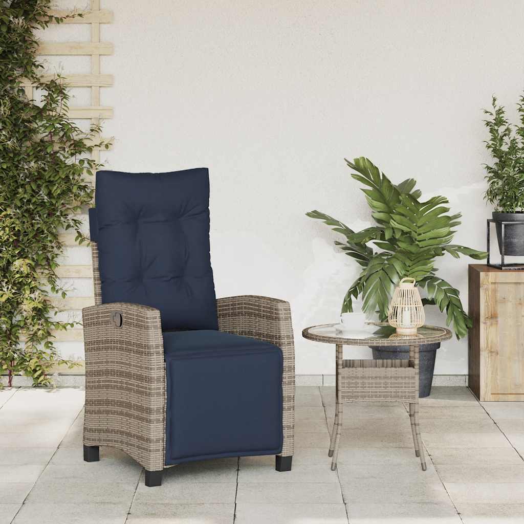 Sedia Reclinabile da Giardino con Poggiapiedi Grigia Polyrattan