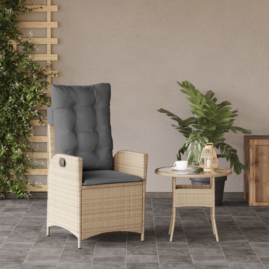 Sedia Reclinabile Giardino con Cuscini Beige Misto Polyrattan