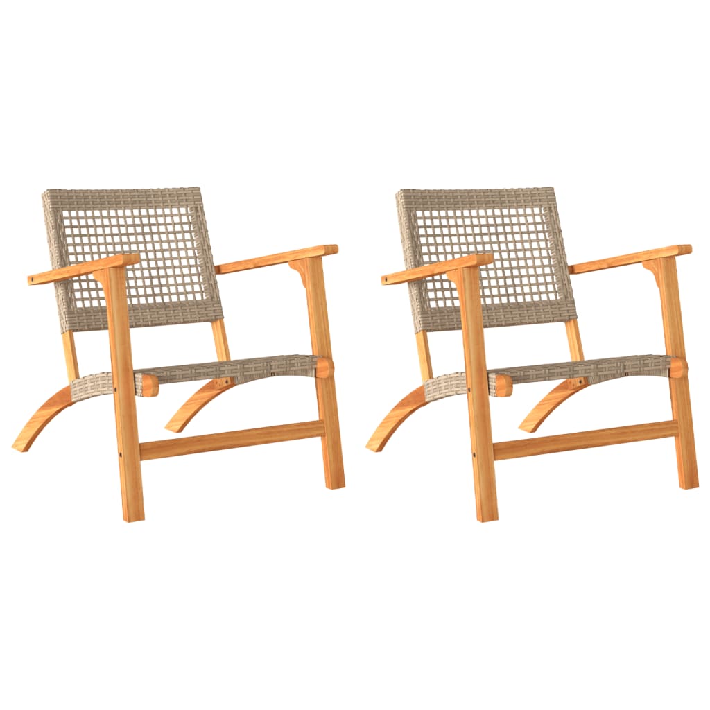 Sedie da Giardino 2pz Beige in Polyrattan e Legno di Acacia