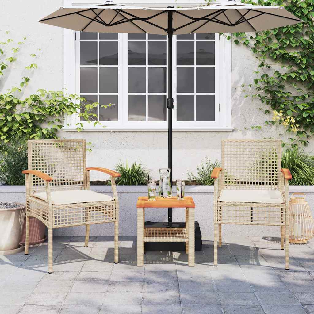 Set da Bistrò 3 pz con Cuscini Beige Polyrattan e Legno Acacia