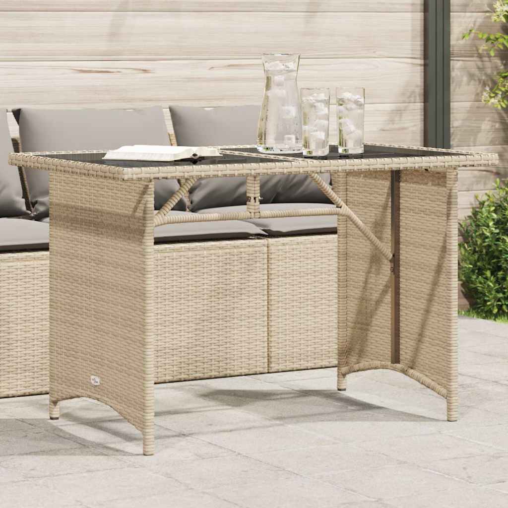 Tavolo da Giardino Piano in Vetro Beige 110x68x70 cm Polyrattan