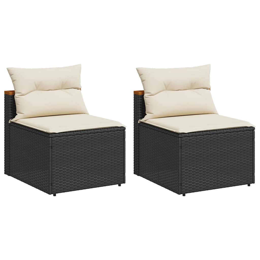 Divano Giardino Senza Braccioli con Cuscini 2pz Nero Polyrattan