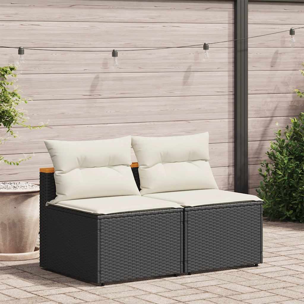 Divano Giardino Senza Braccioli con Cuscini 2pz Nero Polyrattan