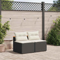 Divano Giardino Senza Braccioli con Cuscini 2pz Nero Polyrattan