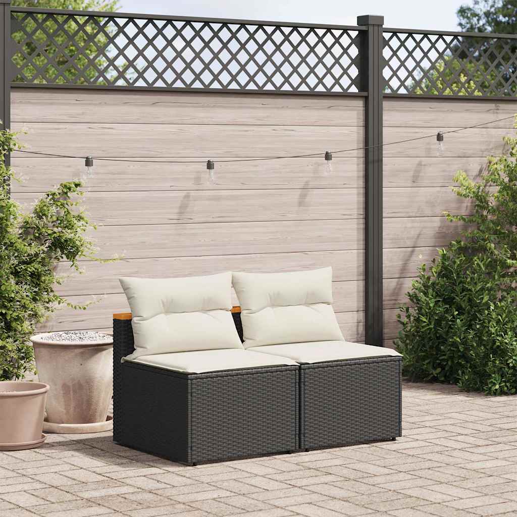 Divano Giardino Senza Braccioli con Cuscini 2pz Nero Polyrattan