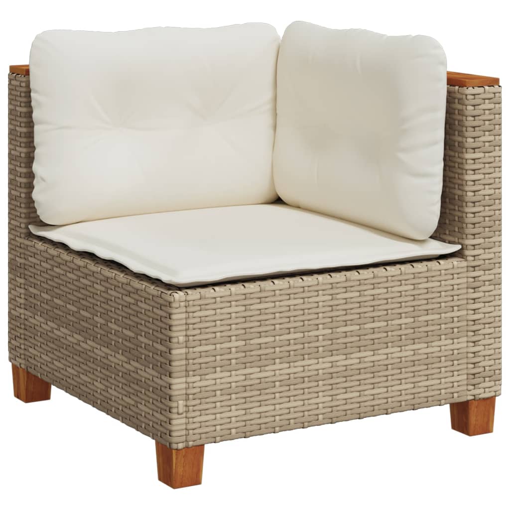 Divano Angolare da Giardino con Cuscini Beige in Polyrattan