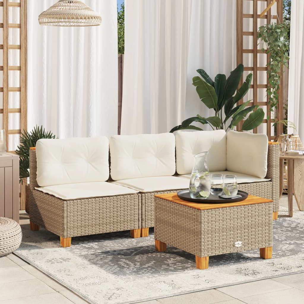 Divano Angolare da Giardino con Cuscini Beige in Polyrattan