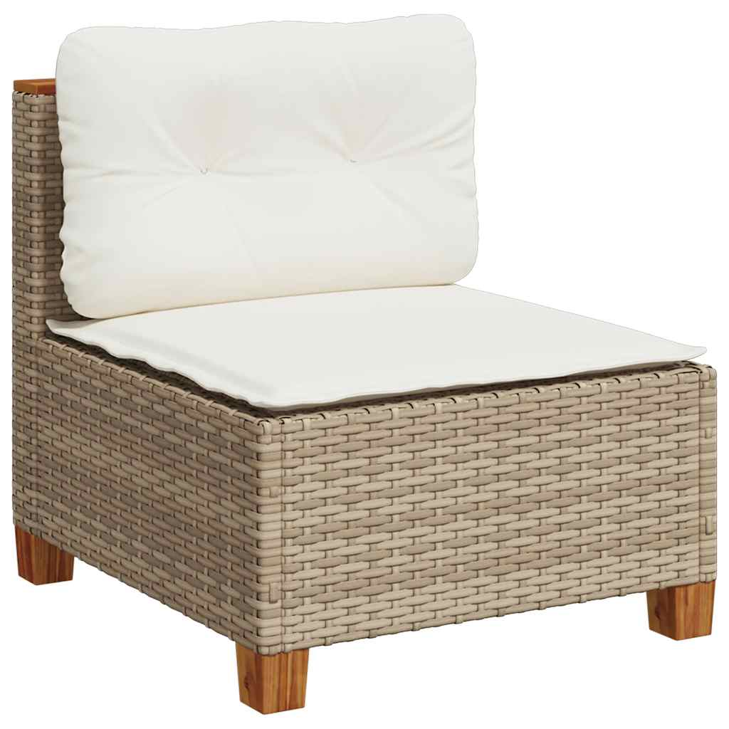 Divano Giardino Senza Braccioli con Cuscini Beige in Polyrattan