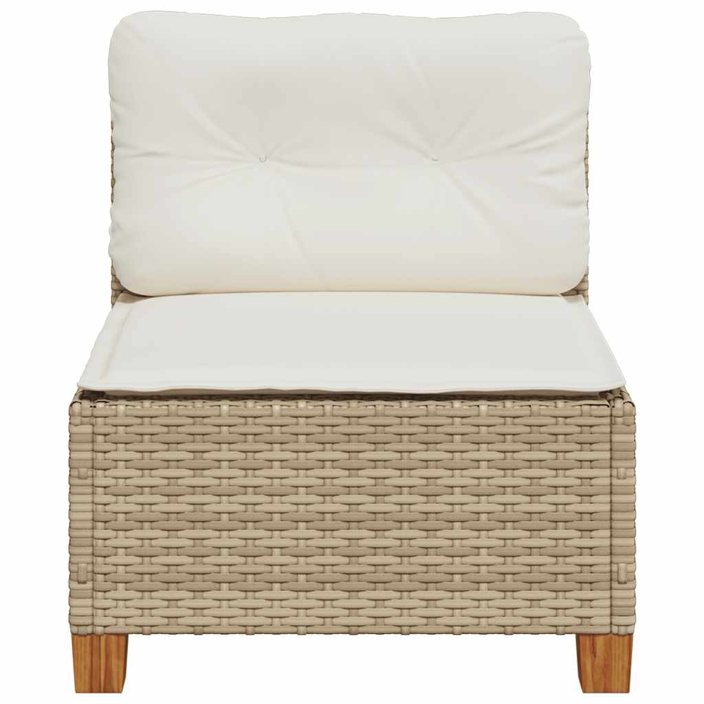 Divano Giardino Senza Braccioli con Cuscini Beige in Polyrattan