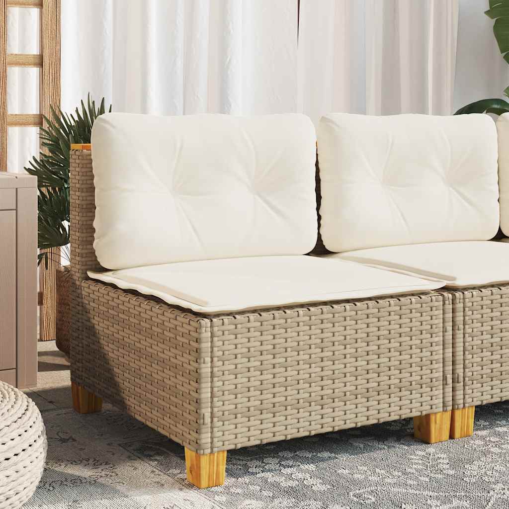 Divano Giardino Senza Braccioli con Cuscini Beige in Polyrattan