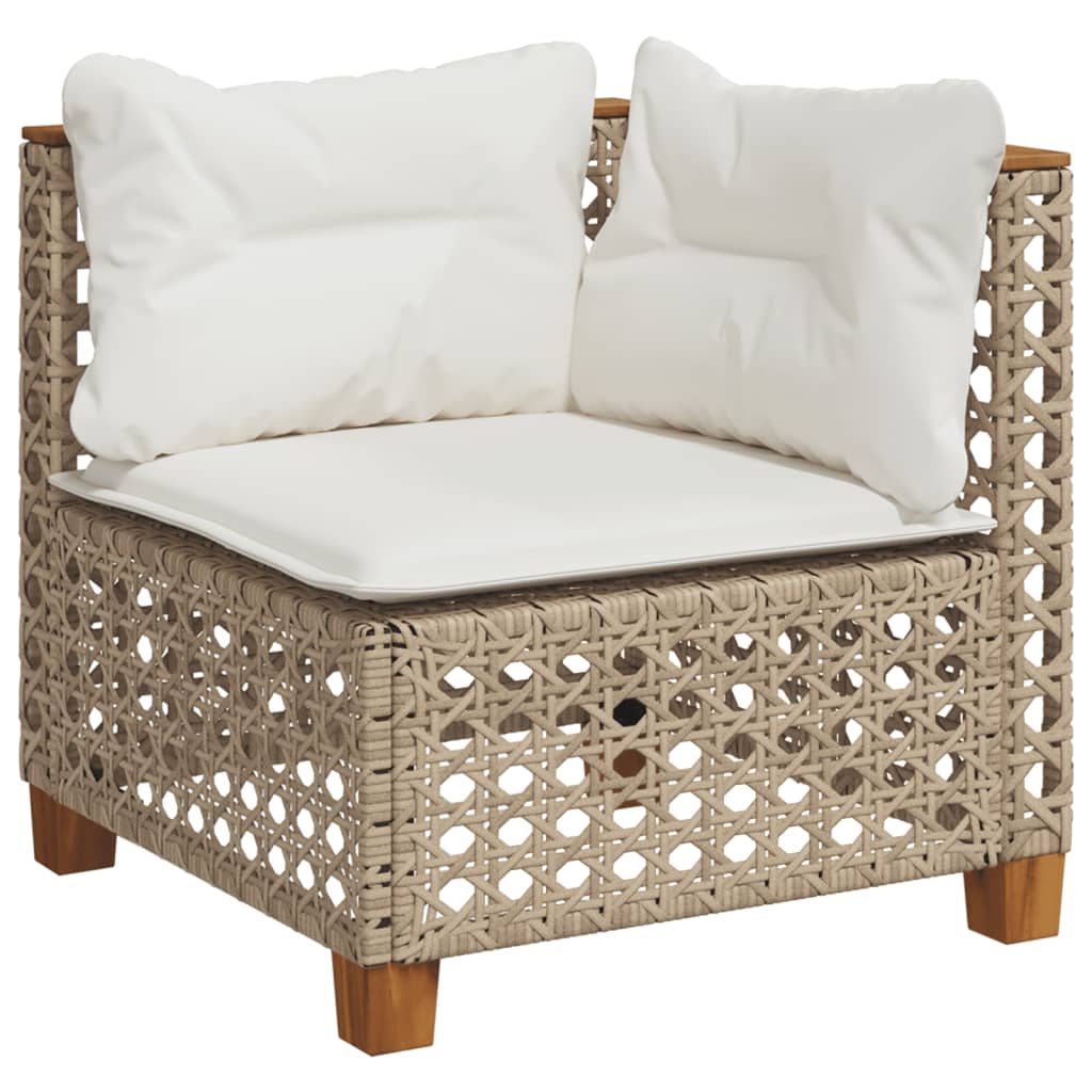Divano Angolare da Giardino con Cuscini Beige in Polyrattan