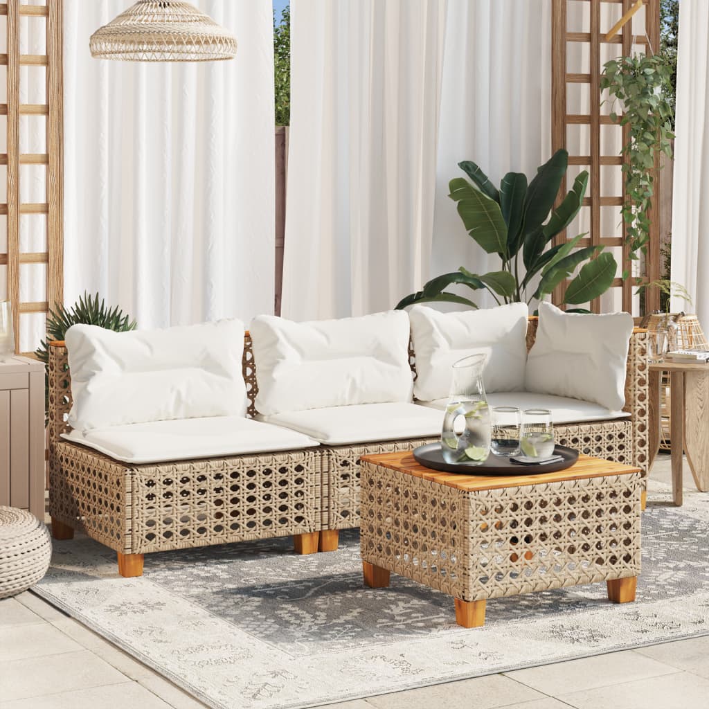 Divano Angolare da Giardino con Cuscini Beige in Polyrattan