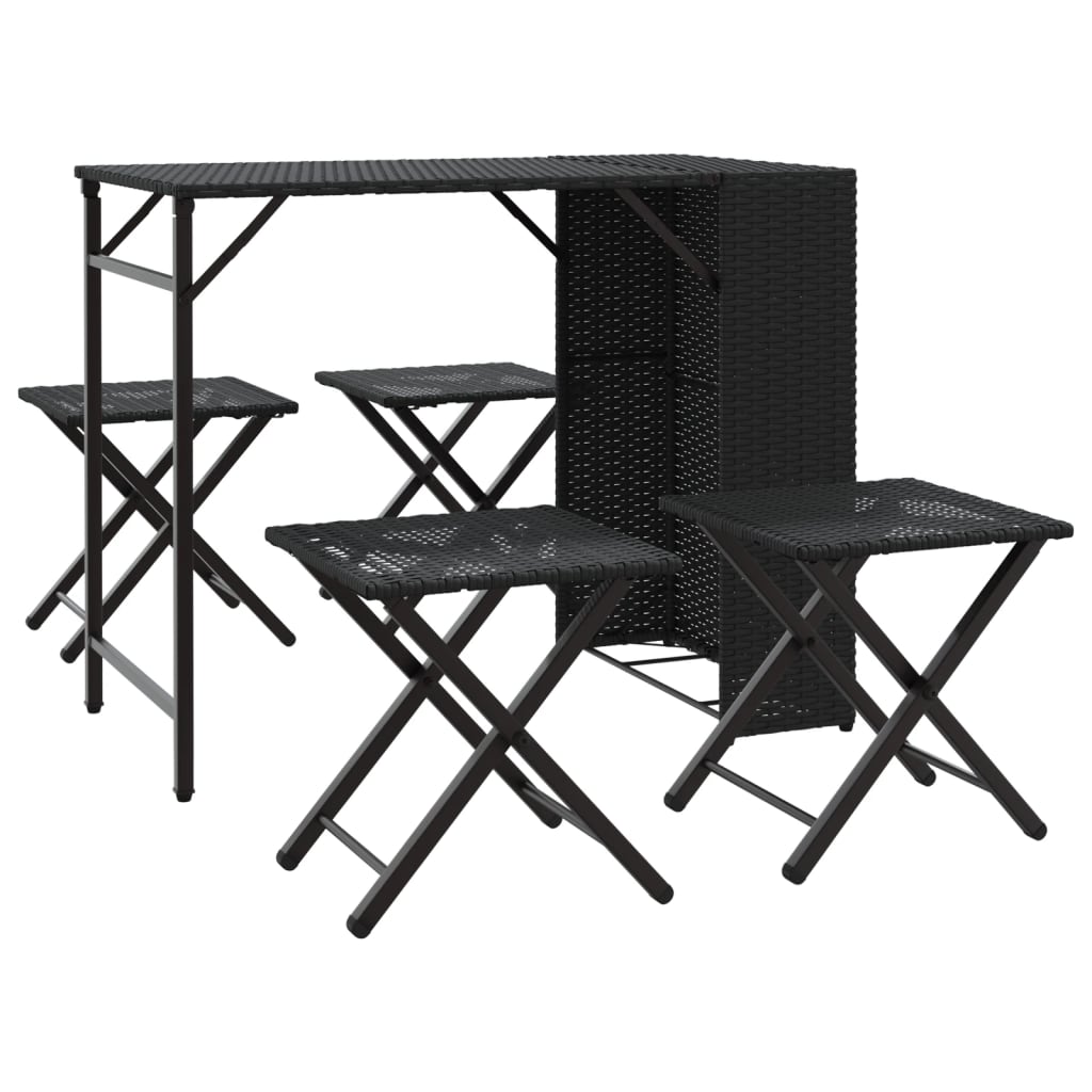 Set da Pranzo da Giardino Pieghevole 5 pz Nero in Polyrattan