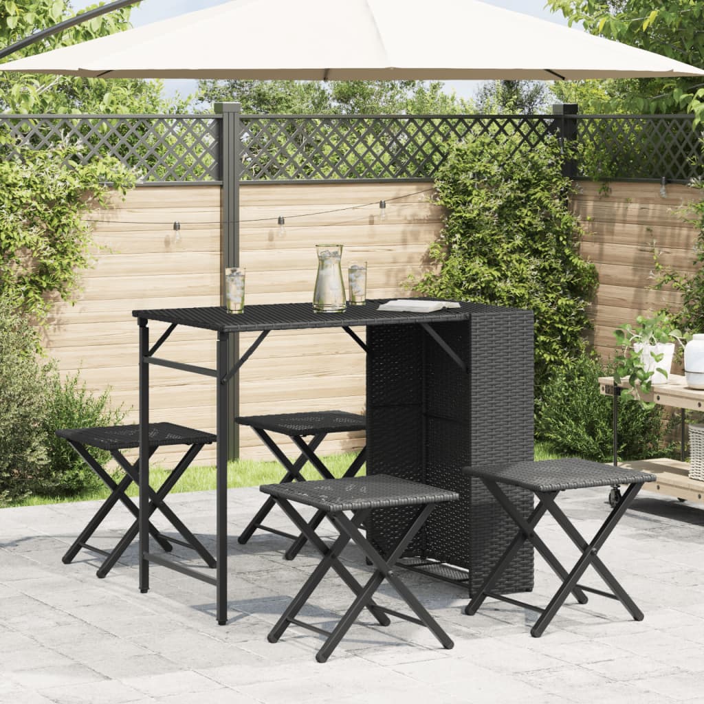 Set da Pranzo da Giardino Pieghevole 5 pz Nero in Polyrattan