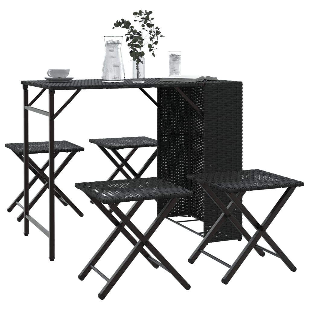 Set da Pranzo da Giardino Pieghevole 5 pz Nero in Polyrattan