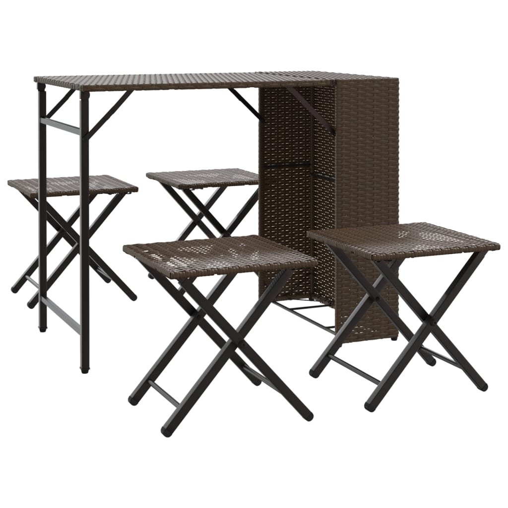 Set da Pranzo da Giardino Pieghevole 5 pz Marrone in Polyrattan