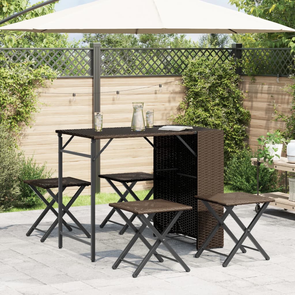 Set da Pranzo da Giardino Pieghevole 5 pz Marrone in Polyrattan