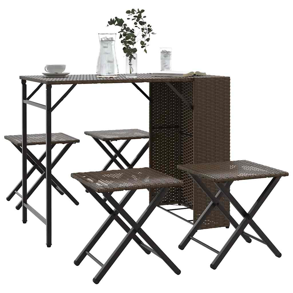 Set da Pranzo da Giardino Pieghevole 5 pz Marrone in Polyrattan