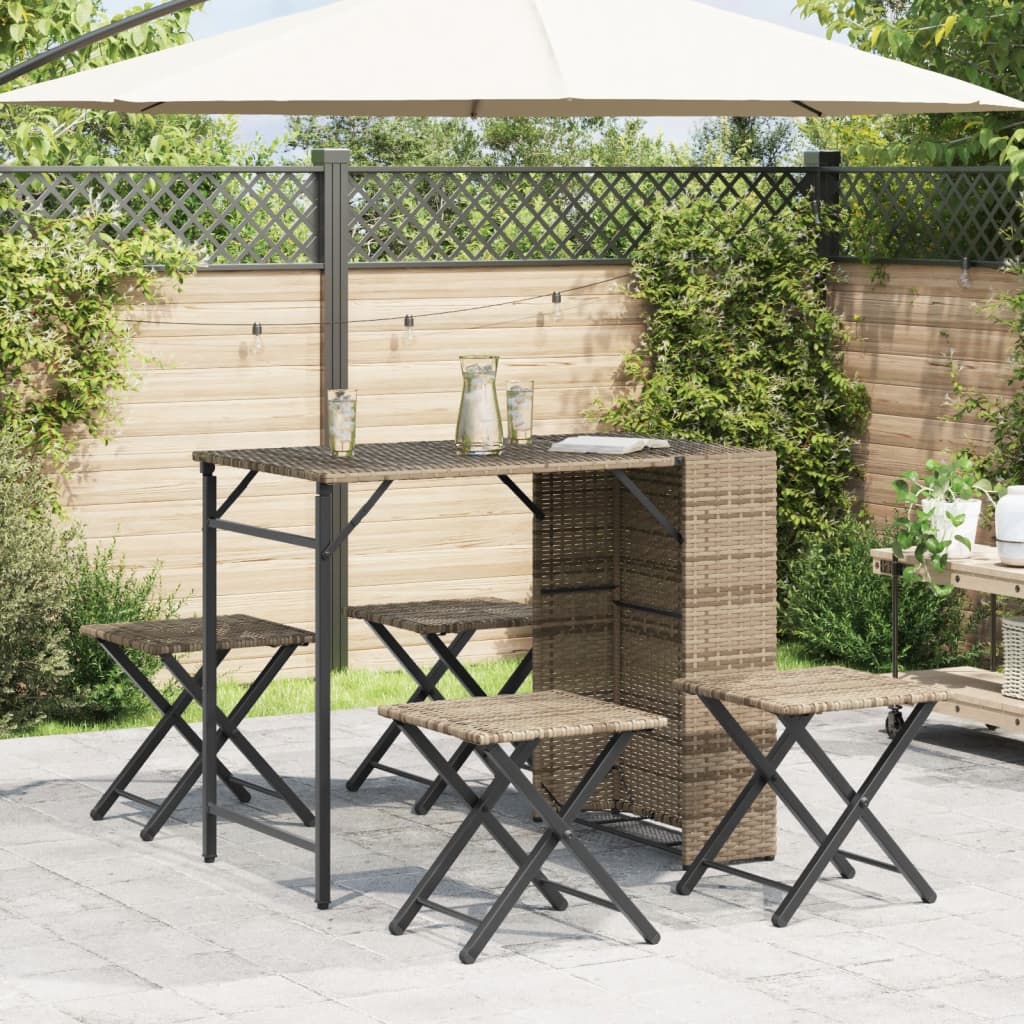Set da Pranzo da Giardino Pieghevole 5pz Beige in Polyrattan