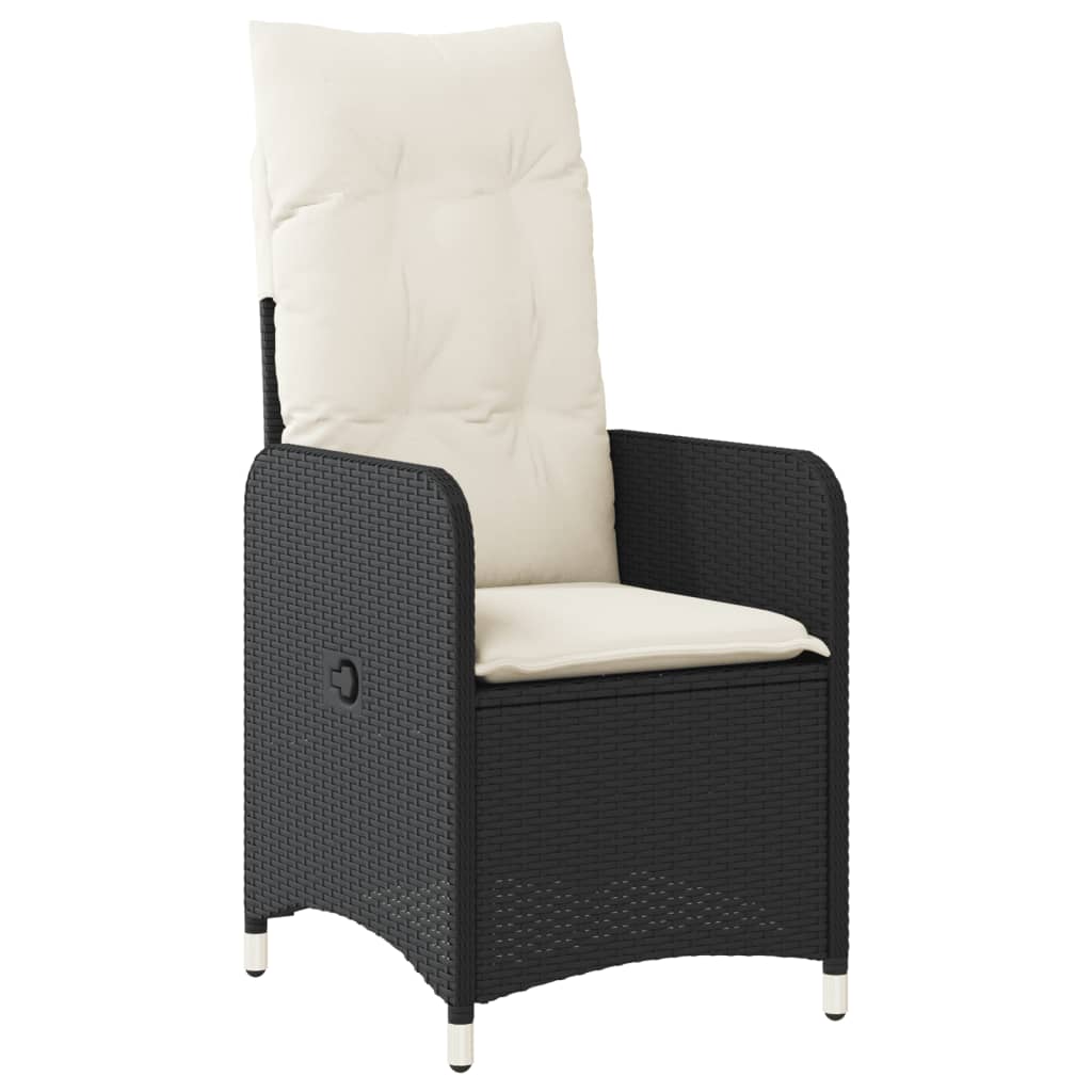 Sedia Reclinabile da Giardino con Cuscini Nera in Polyrattan