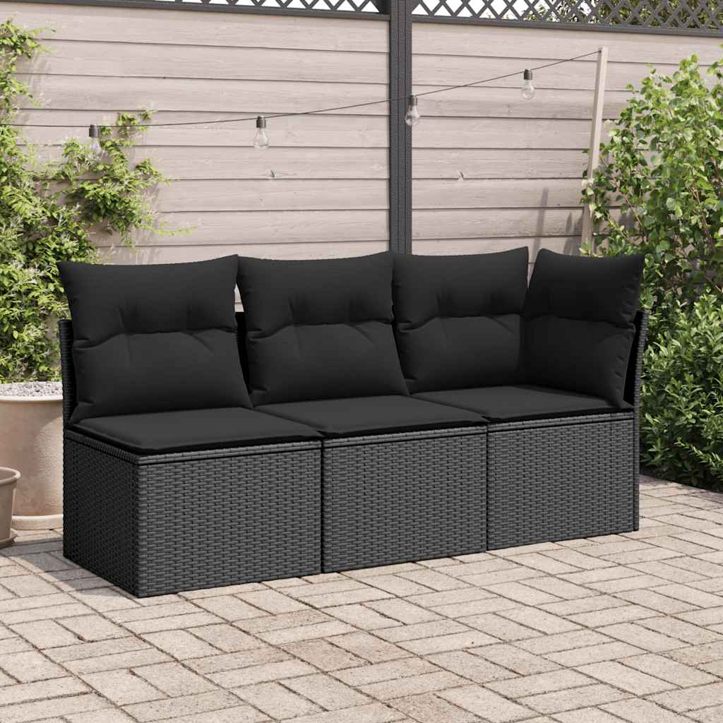 Divano da giardino angolare con cuscini nero in polyrattan