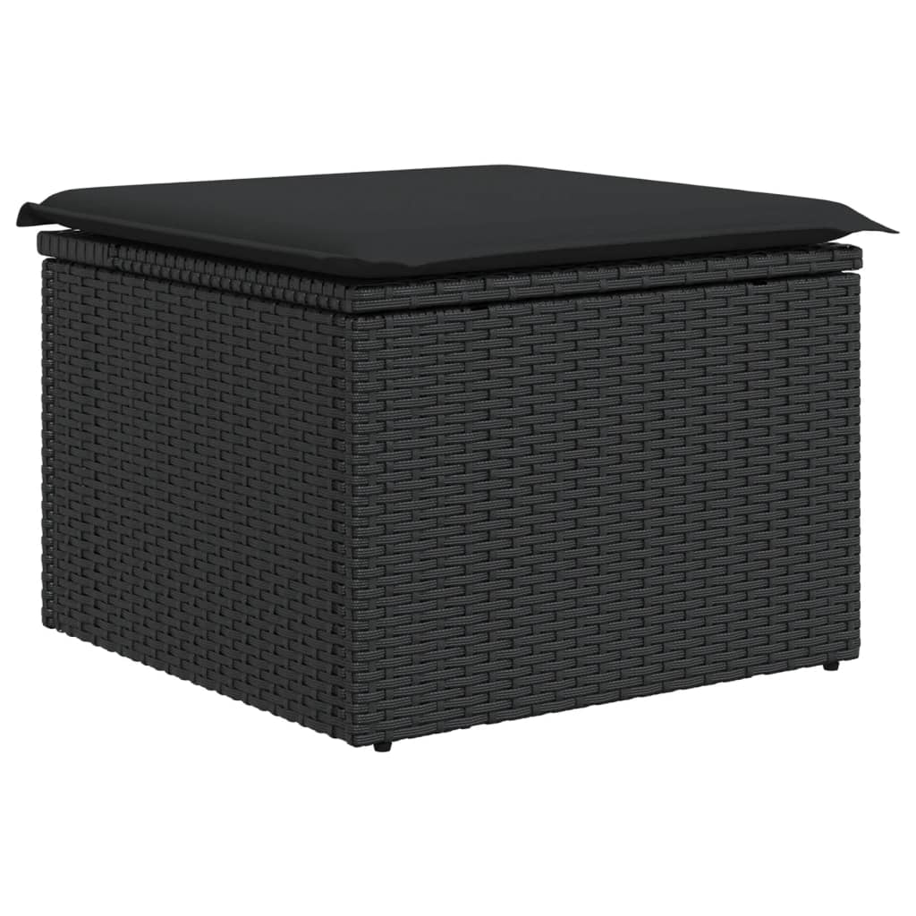 Sgabello da giardino con cuscino nero 55x55x37 cm in polyrattan