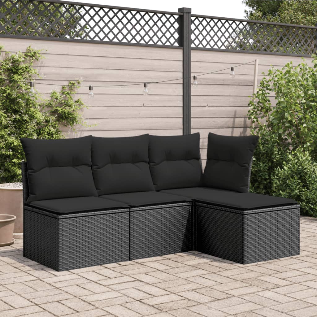 Sgabello da giardino con cuscino nero 55x55x37 cm in polyrattan