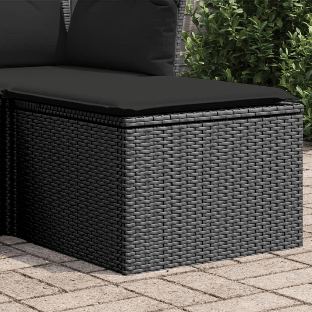 Sgabello da giardino con cuscino nero 55x55x37 cm in polyrattan