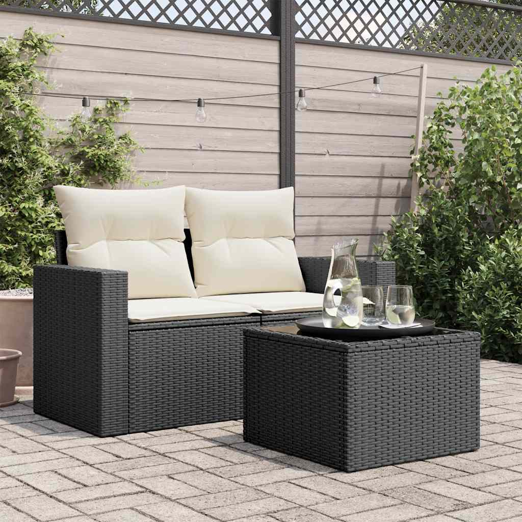 Tavolo da giardino con piano in vetro nero 55x55x37 cm in polyrattan