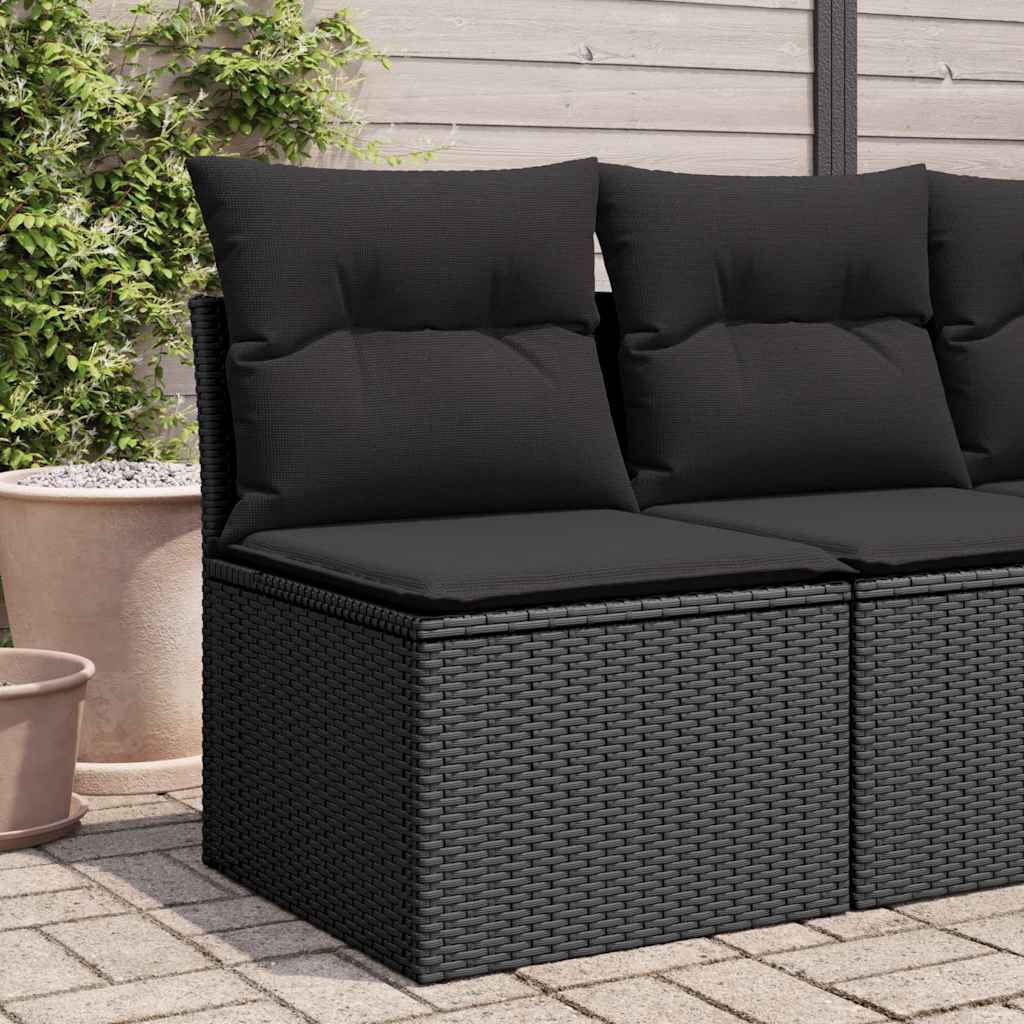 Sedia da giardino senza braccioli con cuscini nera in polyrattan