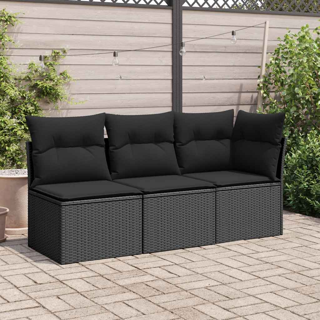 Divano da giardino angolare con cuscini nero in polyrattan
