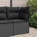 Divano da giardino angolare con cuscini nero in polyrattan