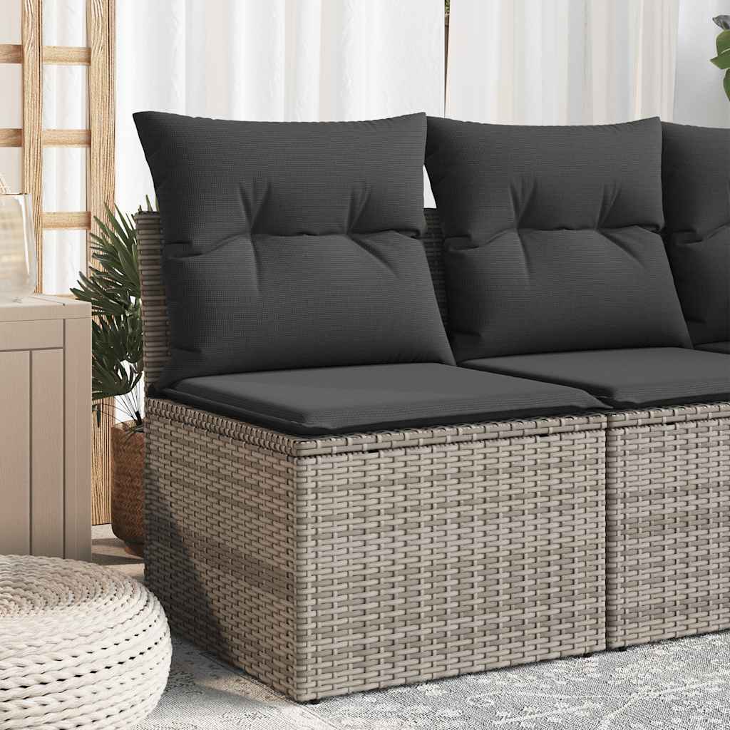 Divano Giardino Senza Braccioli con Cuscini Grigio Polyrattan