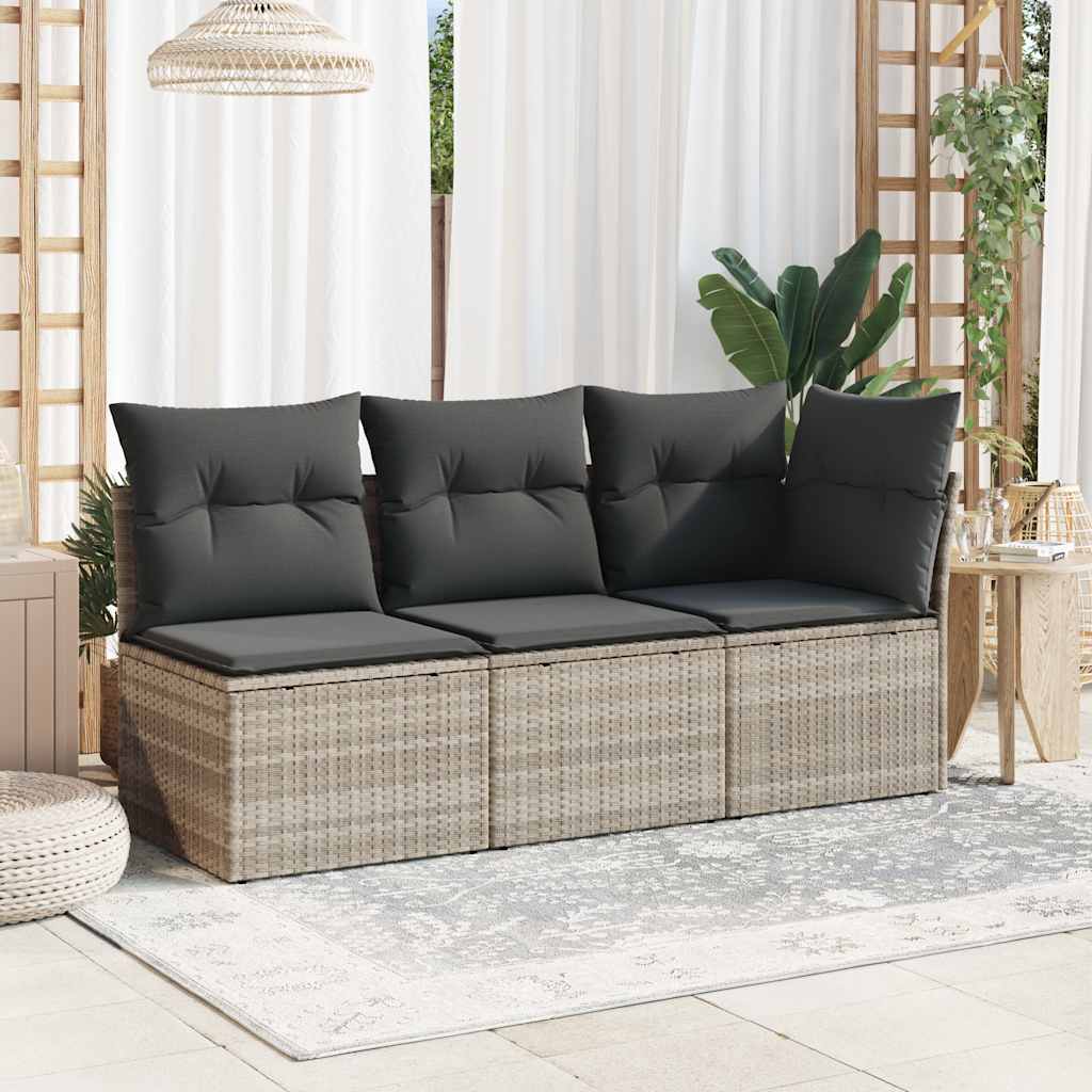 Divano Senza Braccioli con Cuscini Grigio Chiaro in Polyrattan