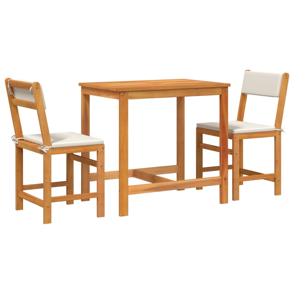 Set da Balcone 3pz con Cuscini in Legno Massello di Acacia