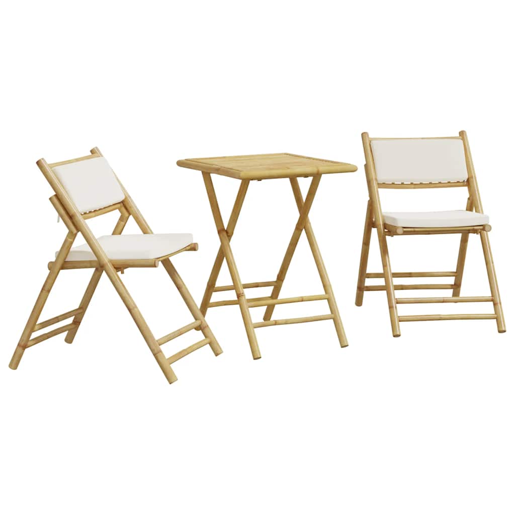 Set da Bistrot Pieghevole 3 pz Cuscini Bianco Crema in Bambù