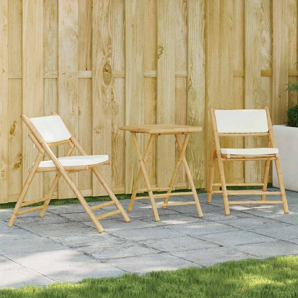 Set da Bistrot Pieghevole 3 pz Cuscini Bianco Crema in Bambù