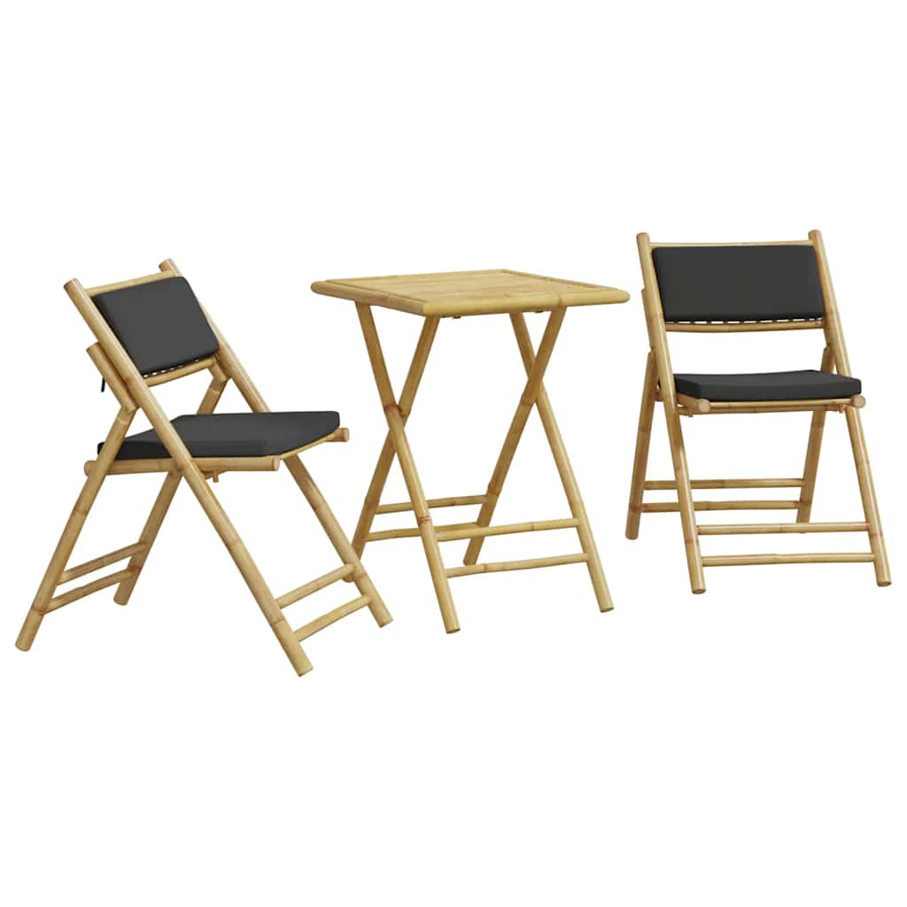 Set da Bistrot Pieghevole 3pz con Cuscini Grigio Scuro Bambù
