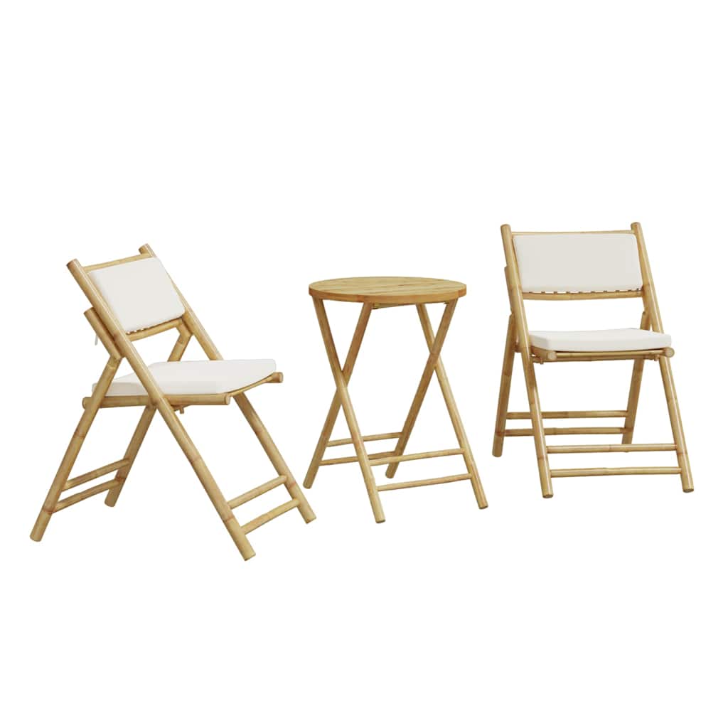Set da Bistrot Pieghevole 3 pz Cuscini Bianco Crema in Bambù