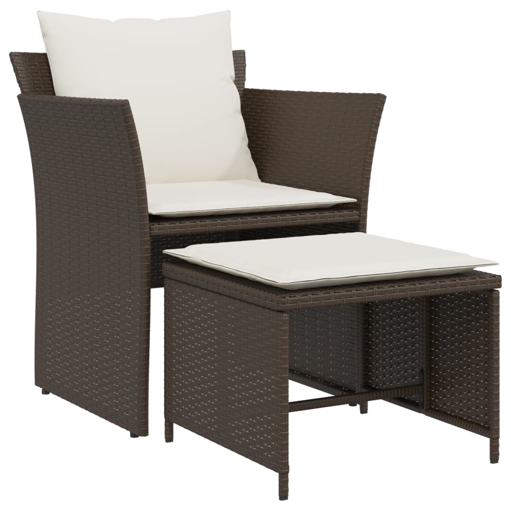 Sedia da Giardino con Poggiapiedi in Polyrattan Marrone