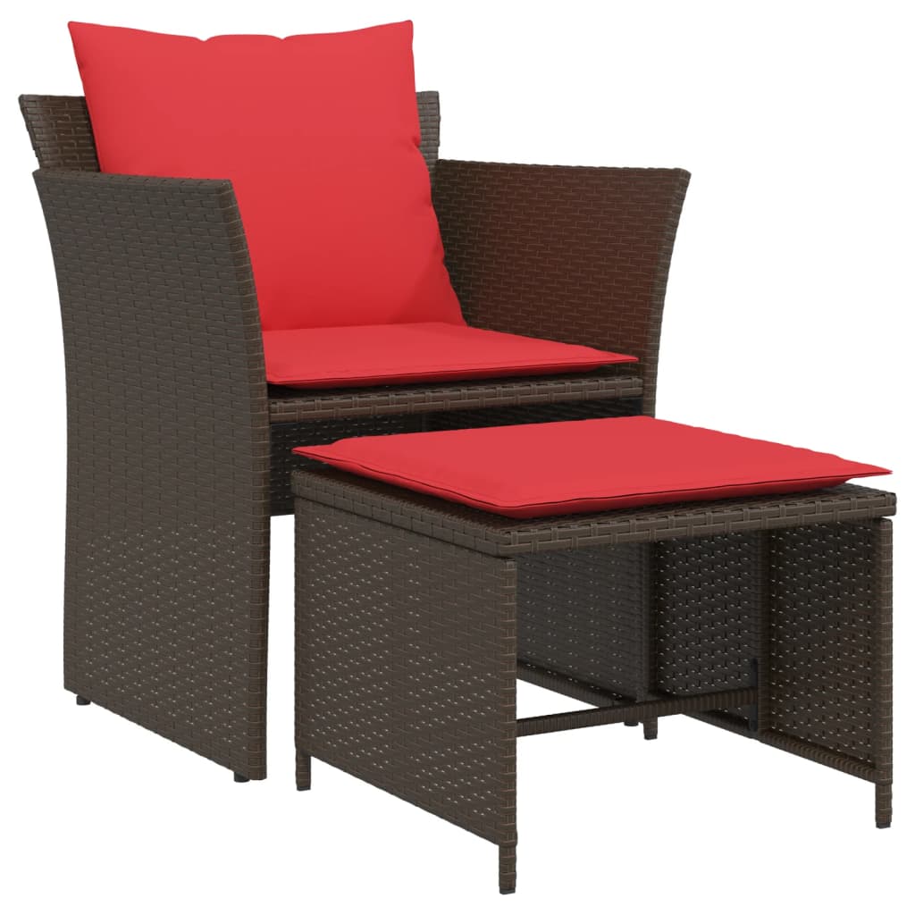 Sedia da Giardino con Poggiapiedi in Polyrattan Marrone
